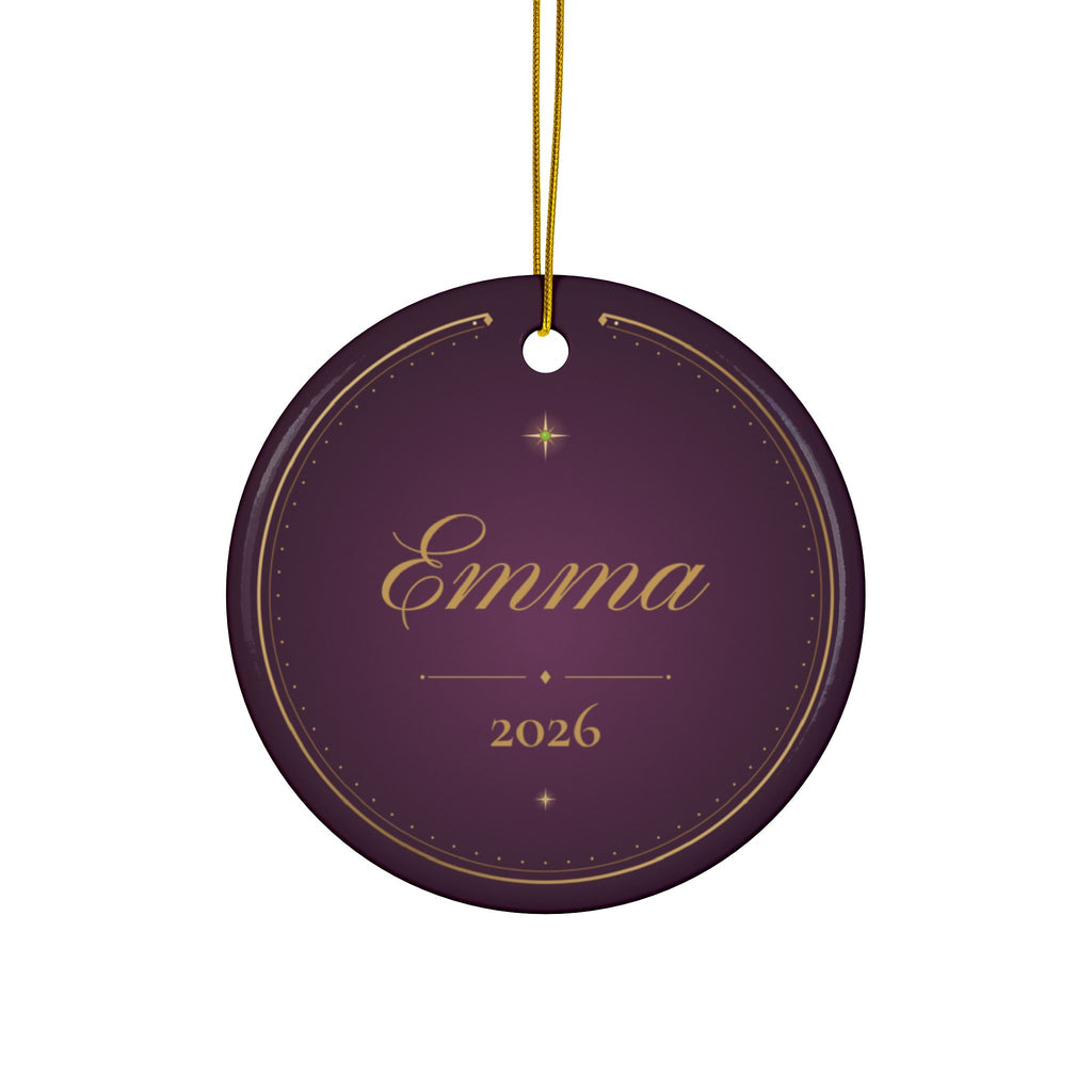 Personalized ceramic Christmas ornament with jeweled peridot beetle, August birthstone, view 4
