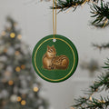 Chipmunks Ornament, Woodland Creatures Christmas Ornament, Green and Gold Ceramic Ornament, Chipmunk Gift