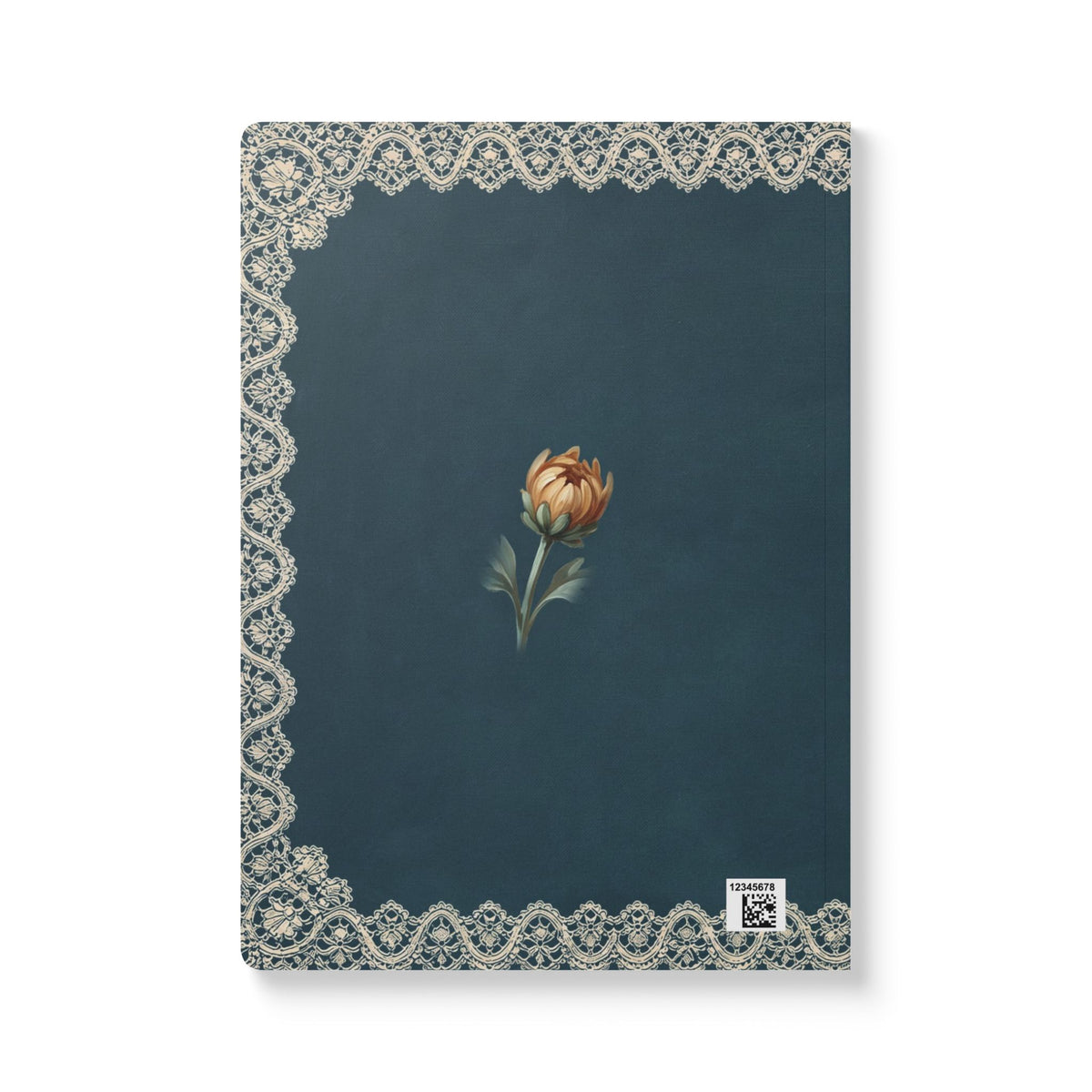 November birth flower journal with golden chrysanthemum oil painting art and lace border on a teal cover, view 3