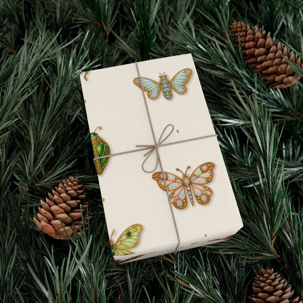Jeweled Insect Wrapping Paper, Ivory Bridal Shower Gift Wrap, Vintage Brooch Bug Pattern, Elegant Wedding & Birthday Wrap
