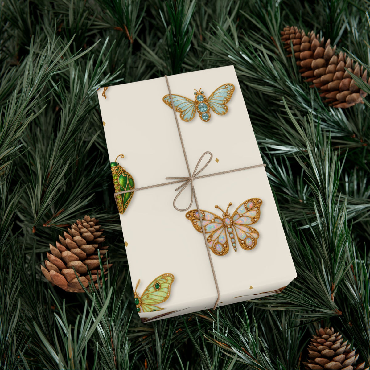 Jeweled Insect Wrapping Paper, Ivory Bridal Shower Gift Wrap, Vintage Brooch Bug Pattern, Elegant Wedding & Birthday Wrap