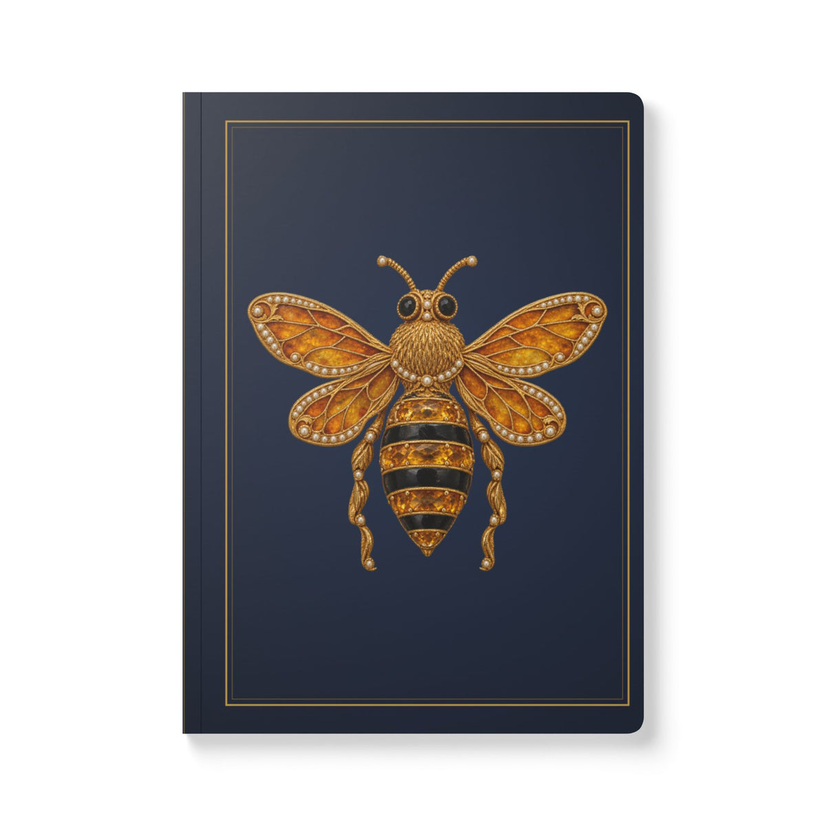 Jeweled citrine honeybee journal with vintage brooch art on a navy cover, November birthstone gift, view 2