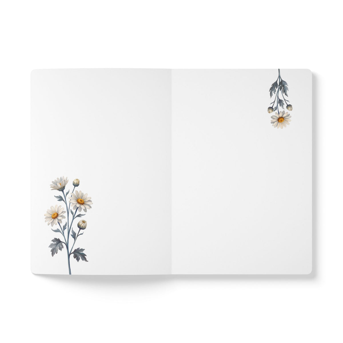 April birth flower journal with white daisy oil painting art and lace border on a teal cover, view 5