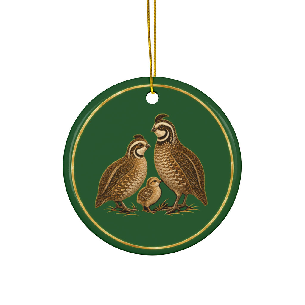 Quail Ornament, Woodland Creatures Christmas Ornament, Green and Gold Ceramic Ornament, Bird Hunter Gift