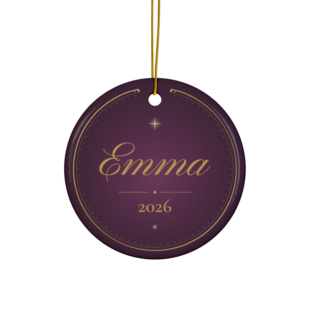 Personalized ceramic Christmas ornament with jeweled aquamarine hoverfly, March birthstone, view 4