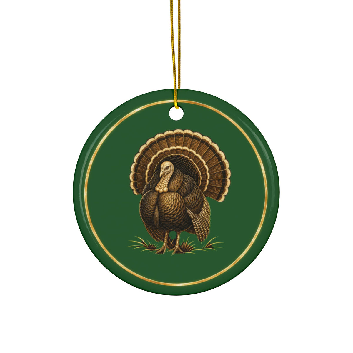Turkey Ornament, Woodland Creatures Christmas Ornament, Green and Gold Ceramic Ornament, Turkey Hunter Gift