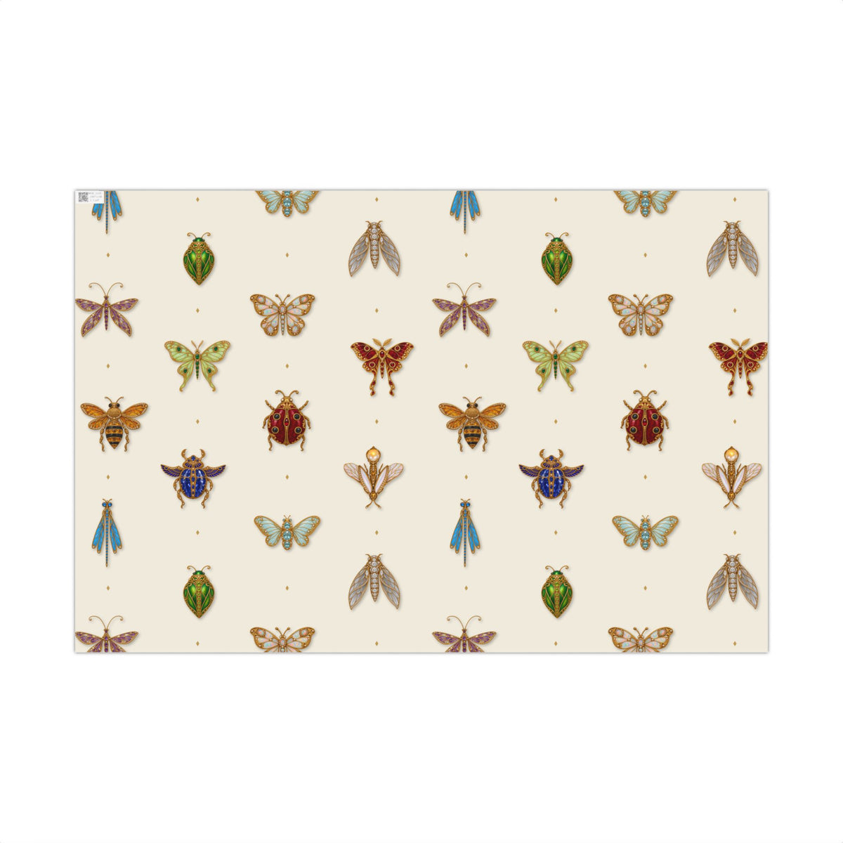 Jeweled Insect Wrapping Paper, Ivory Bridal Shower Gift Wrap, Vintage Brooch Bug Pattern, Elegant Wedding & Birthday Wrap