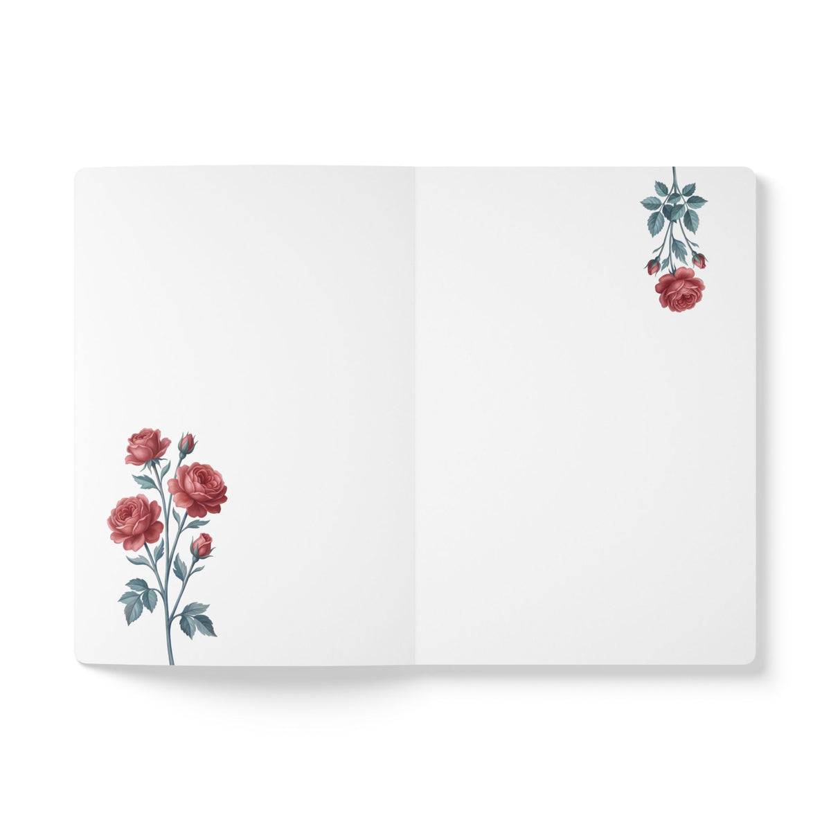 June birth flower journal with red rose oil painting art and lace border on a teal cover, view 5