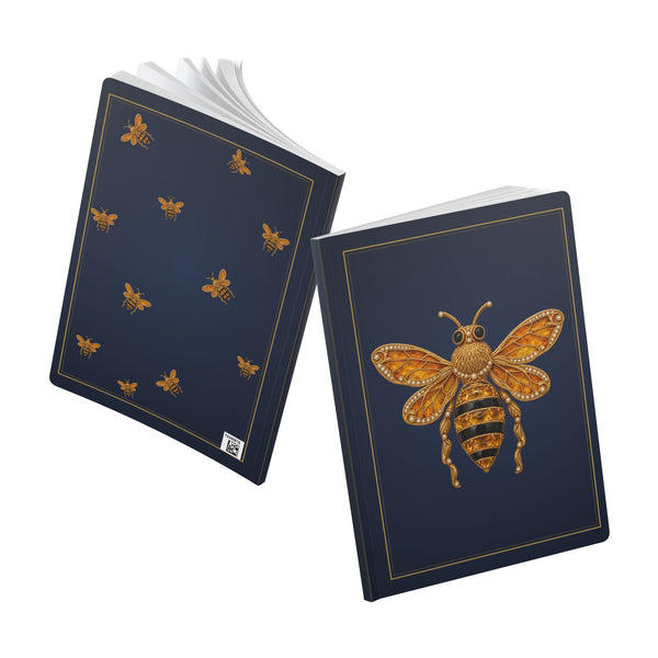 Jeweled citrine honeybee journal with vintage brooch art on a navy cover, November birthstone gift