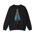 December birthstone sweatshirt with jeweled blue topaz dragonfly brooch art and personalized monogram, view 3