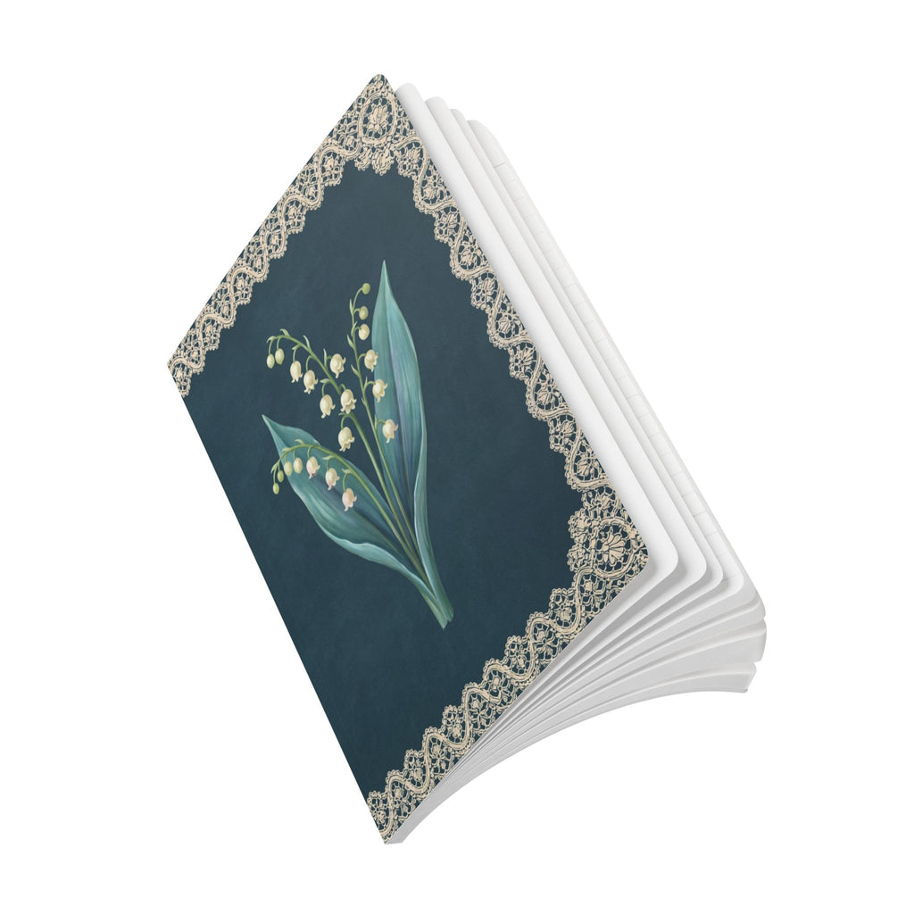 May birth flower journal with lily of the valley oil painting art and lace border on a teal cover, view 10