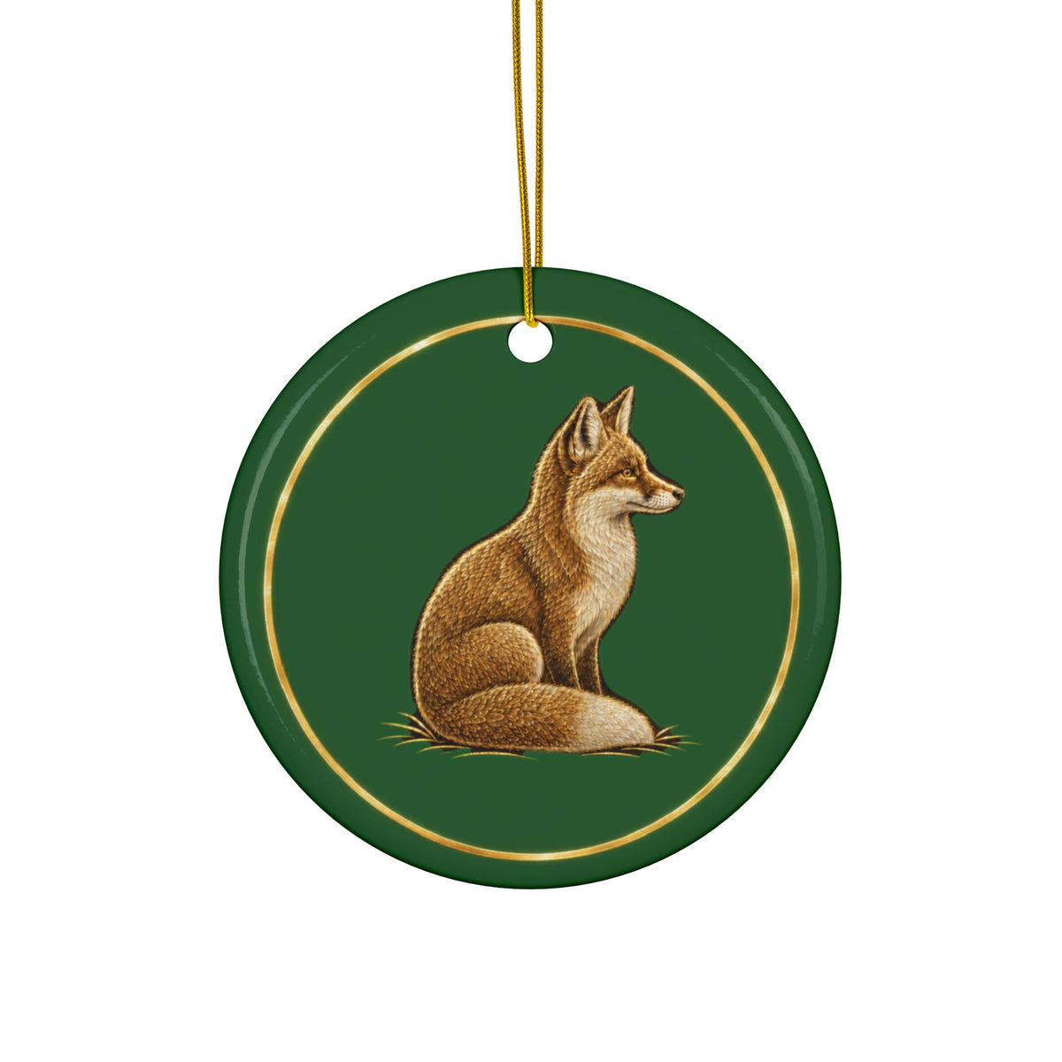 Fox Ornament, Woodland Creatures Christmas Ornament, Green and Gold Ceramic Ornament, Fox Lover Gift