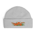 Cuffed knit beanie embroidered with the gladiolus, August birth flower, view 5