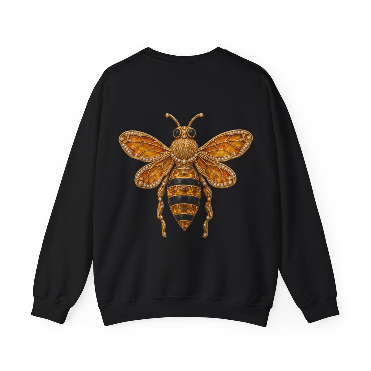 November birthstone sweatshirt with jeweled citrine honeybee brooch art and personalized monogram, view 3