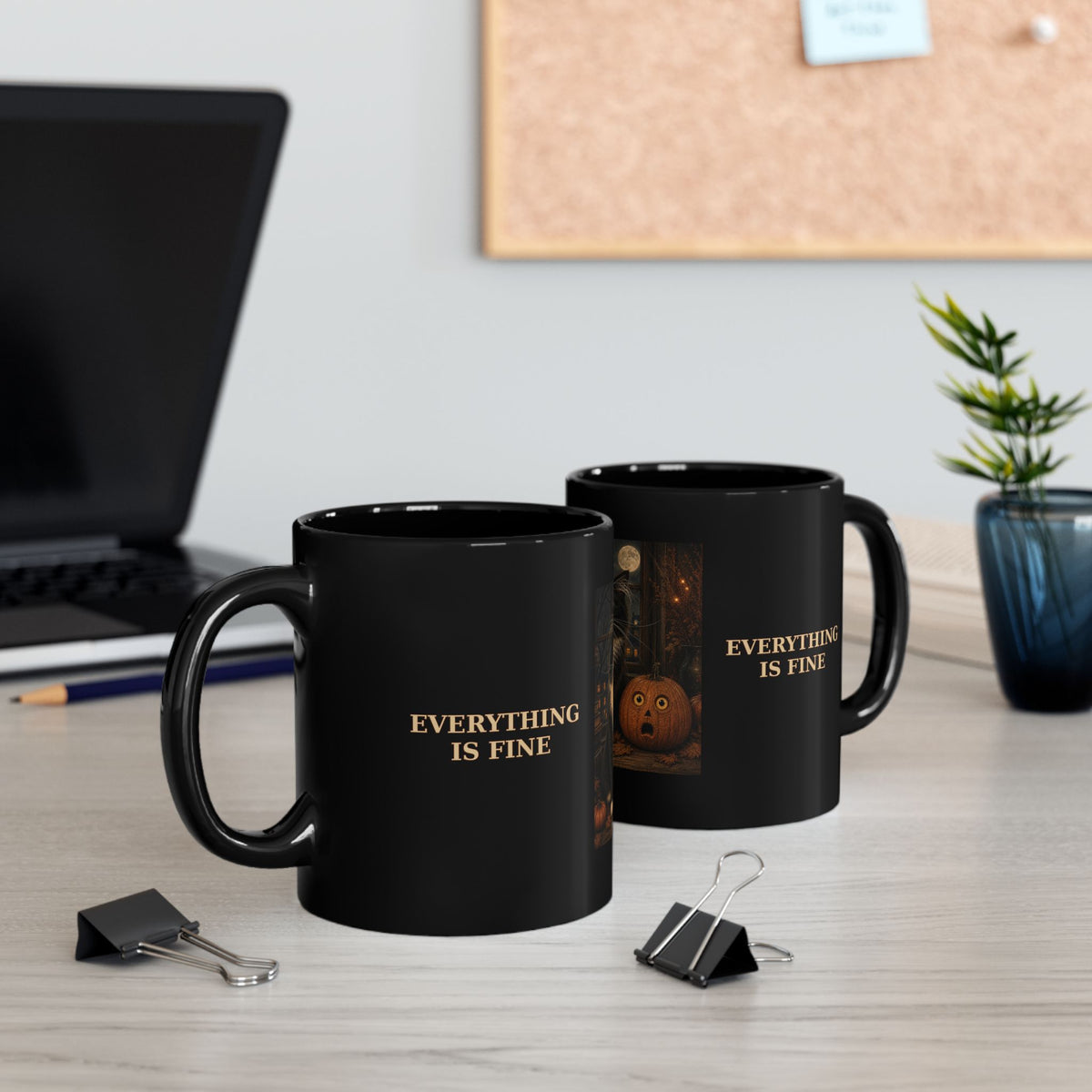 Halloween Cat Mug, Everything Is Fine Coffee Mug, Funny Black Cat Pumpkin Cup, Spooky Cat Lover Gift