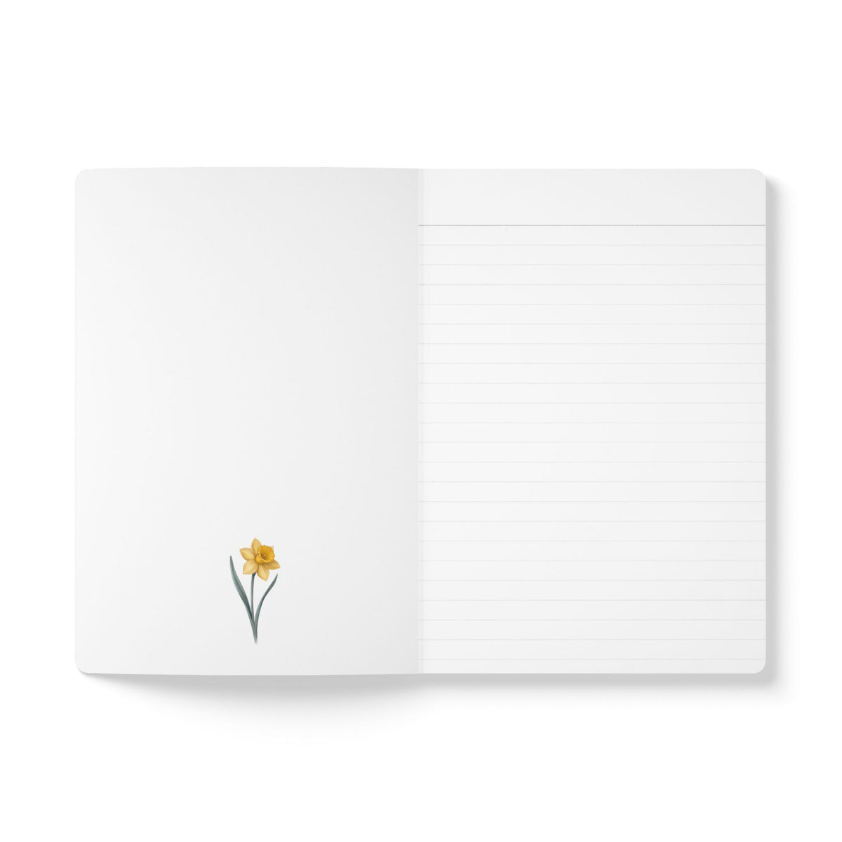 March birth flower journal with yellow daffodil oil painting art and lace border on a teal cover, view 7