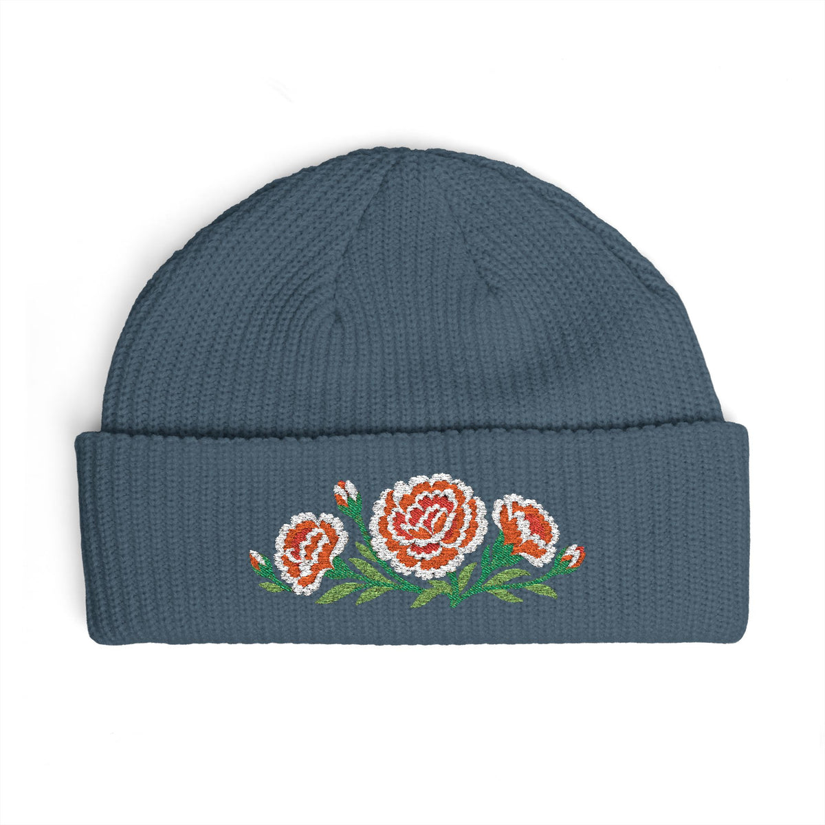 Cuffed knit beanie embroidered with the carnation, January birth flower, view 7