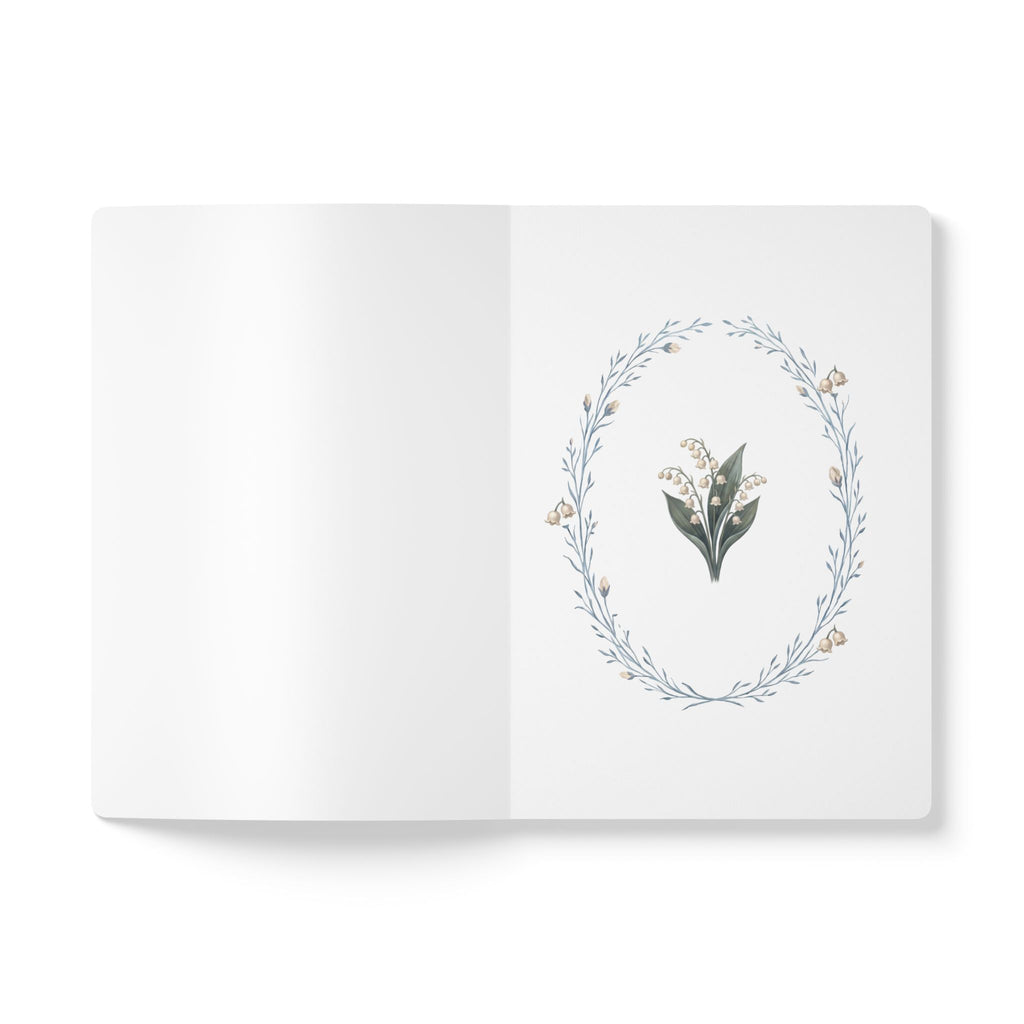 May birth flower journal with lily of the valley oil painting art and lace border on a teal cover, view 4