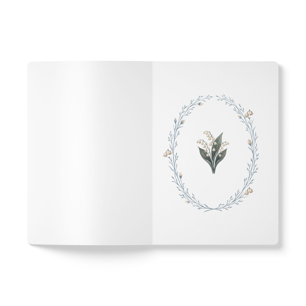 May birth flower journal with lily of the valley oil painting art and lace border on a teal cover, view 4