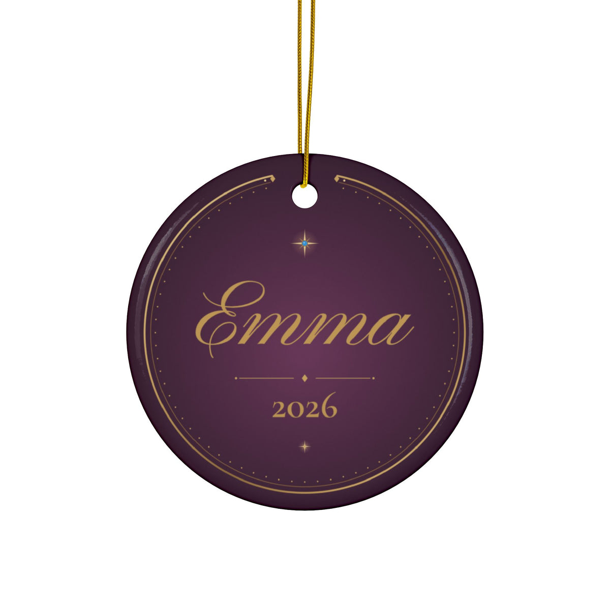 Personalized ceramic Christmas ornament with jeweled blue topaz dragonfly, December birthstone, view 4