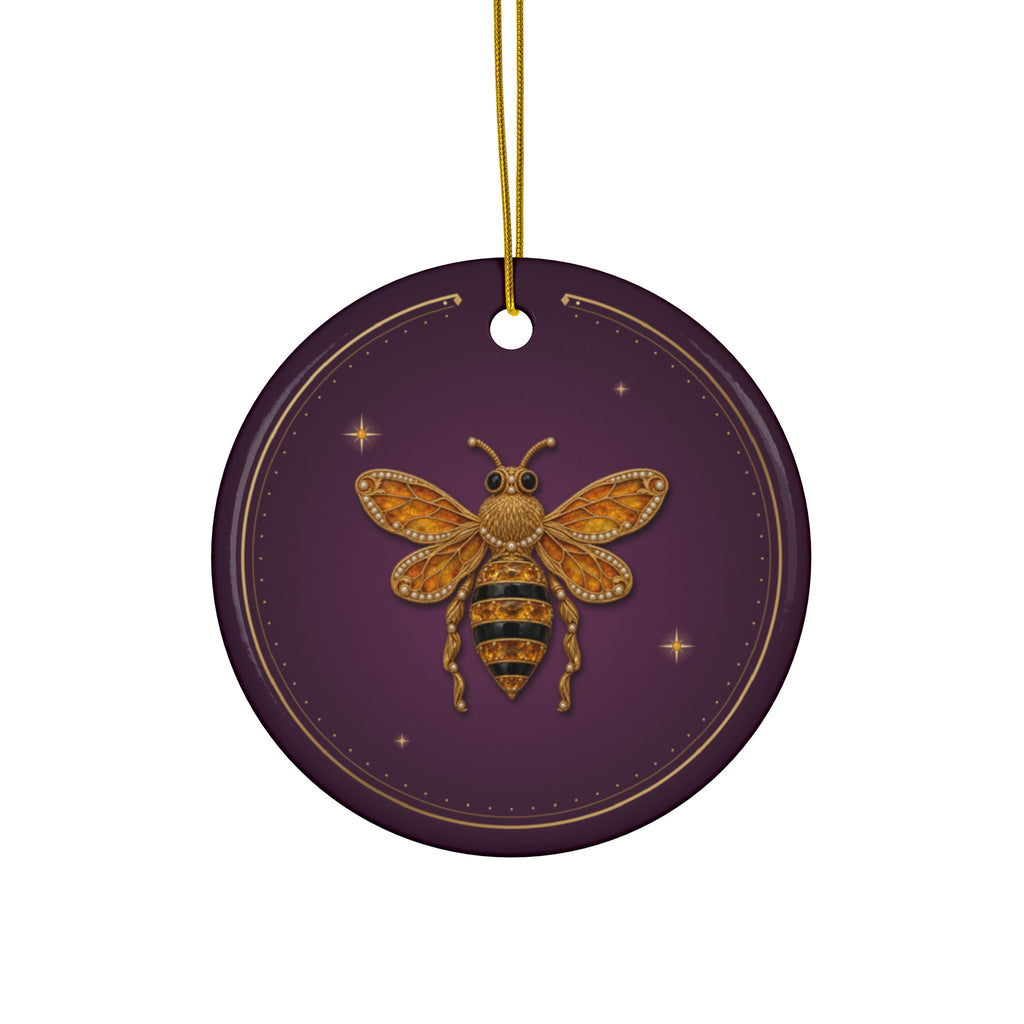 Personalized ceramic Christmas ornament with jeweled citrine honeybee, November birthstone, view 2