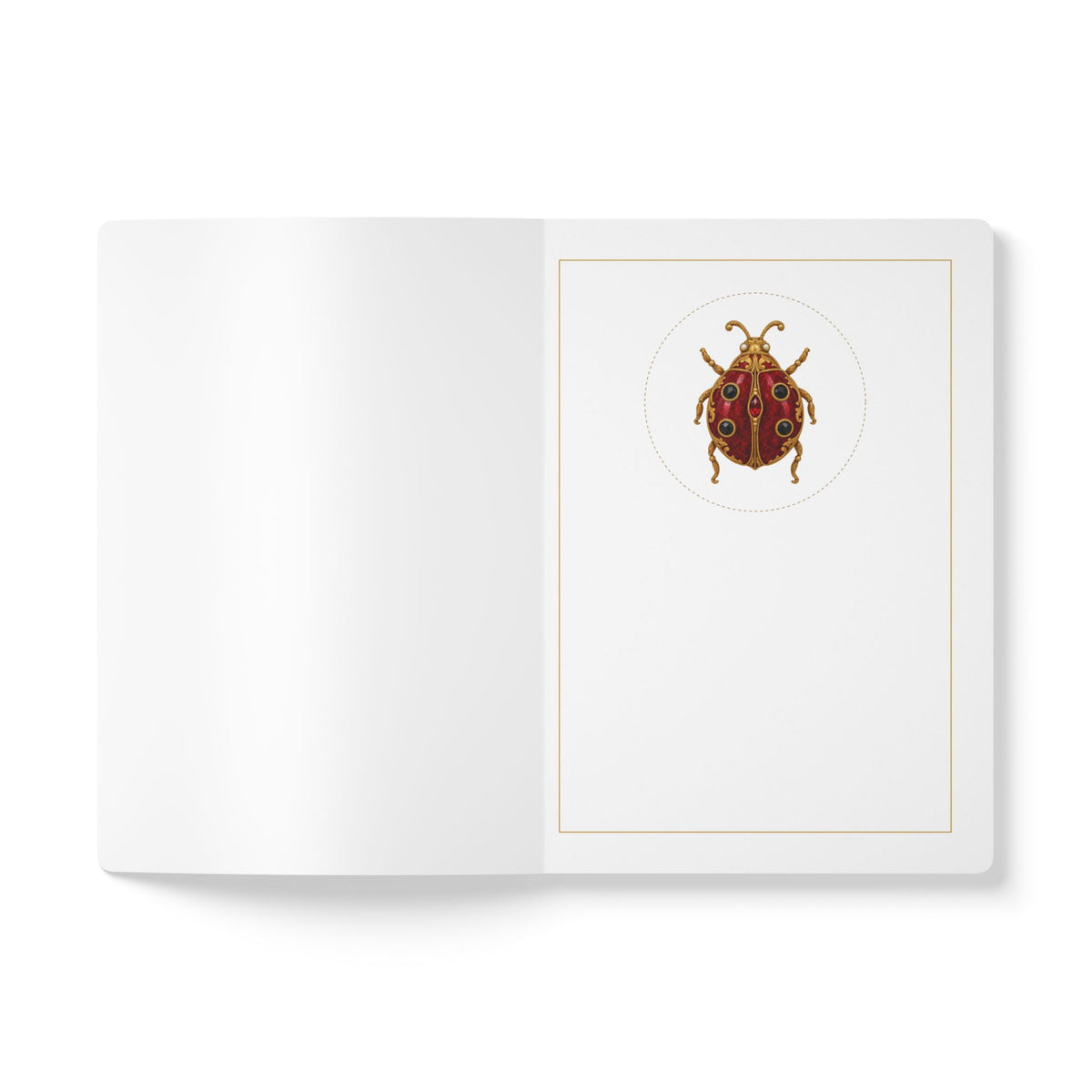 Jeweled garnet ladybug journal with vintage brooch art on a navy cover, January birthstone gift, view 4