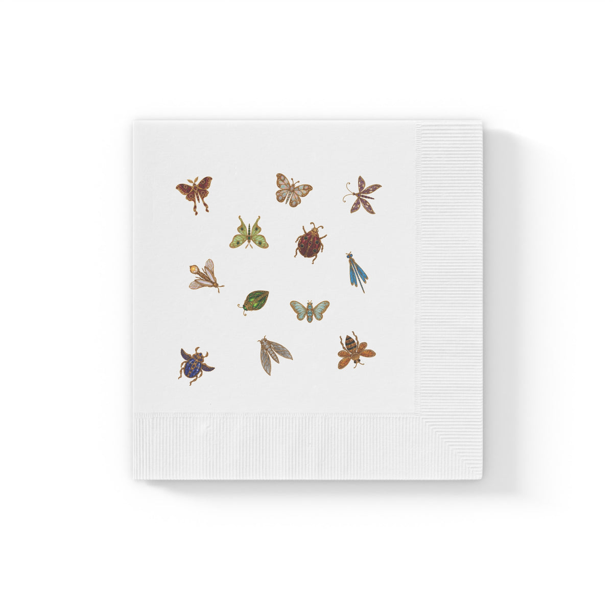 Paper cocktail napkins with vintage brooch-style butterflies, moths, bees and dragonflies, view 2