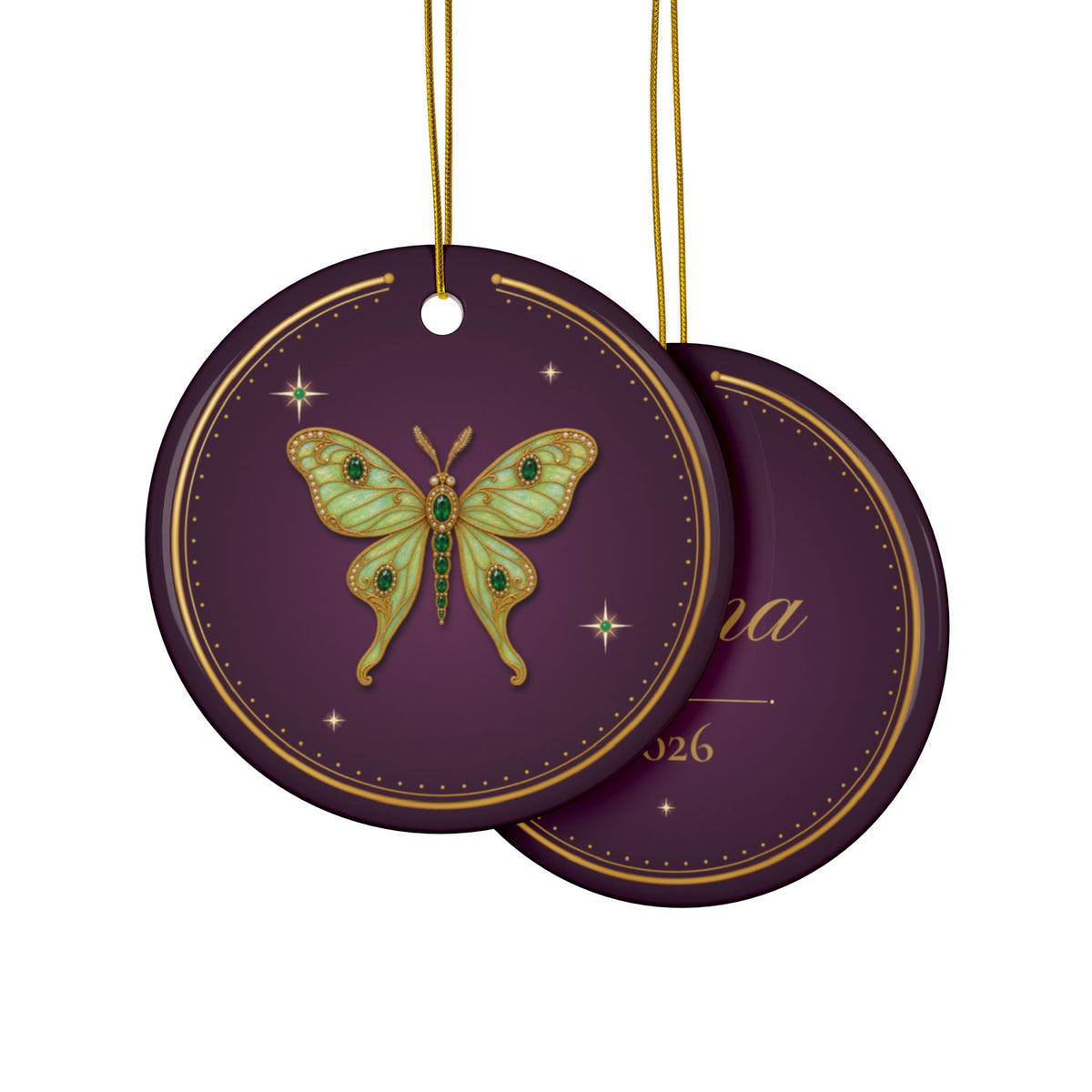Personalized Christmas Ornament, May Birthstone Gift, Emerald Luna Moth Keepsake Ornament 2026, Custom Name & Year, Gift for Mom