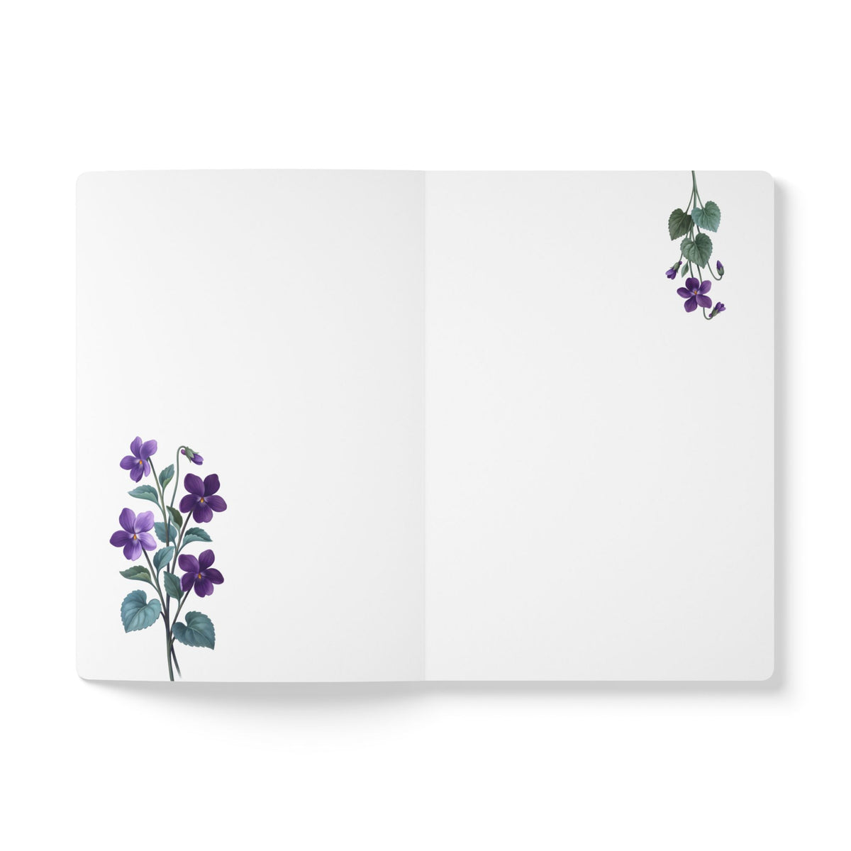 February birth flower journal with purple violet oil painting art and lace border on a teal cover, view 5