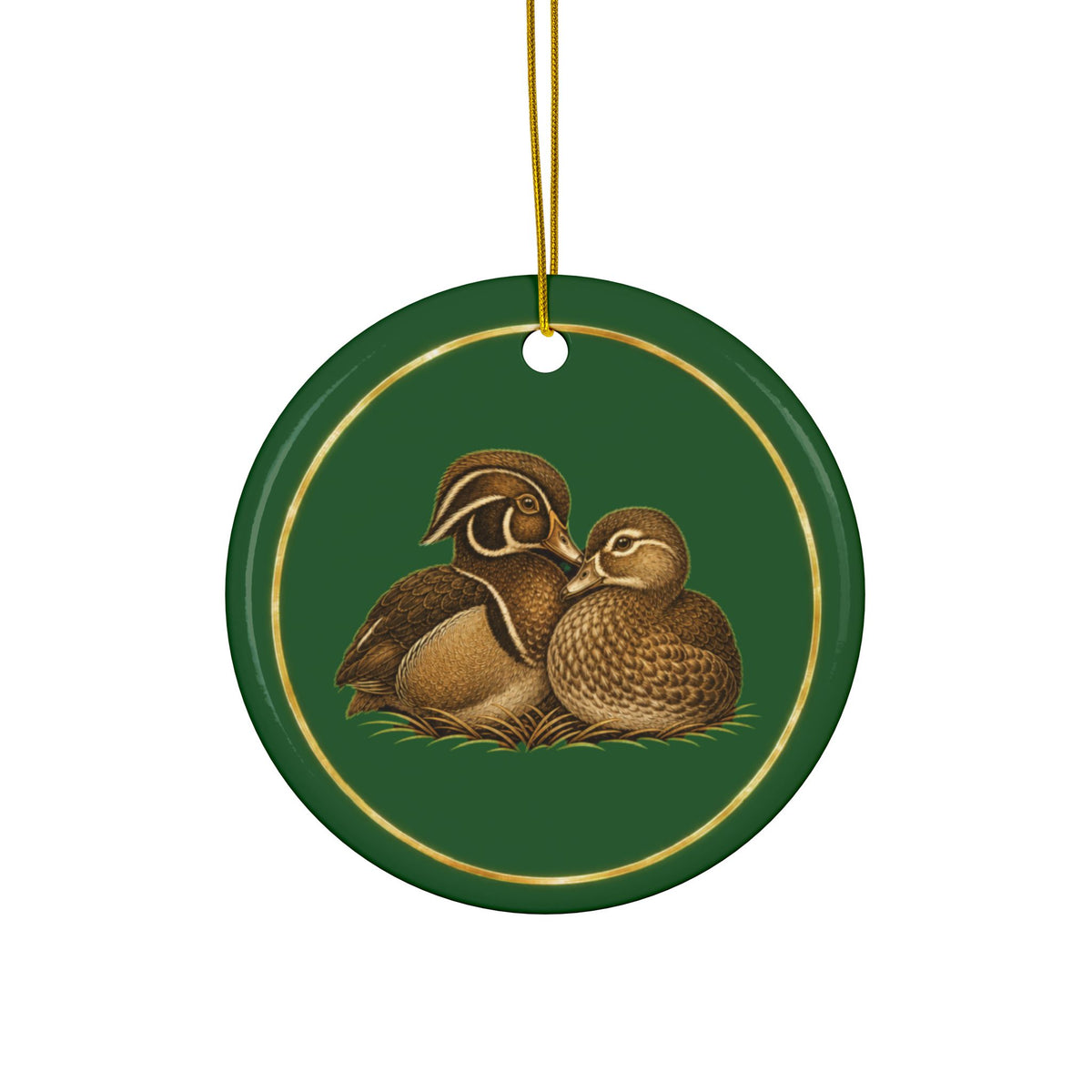 Wood Duck Ornament, Woodland Creatures Christmas Ornament, Green and Gold Ceramic Ornament, Duck Hunter Gift