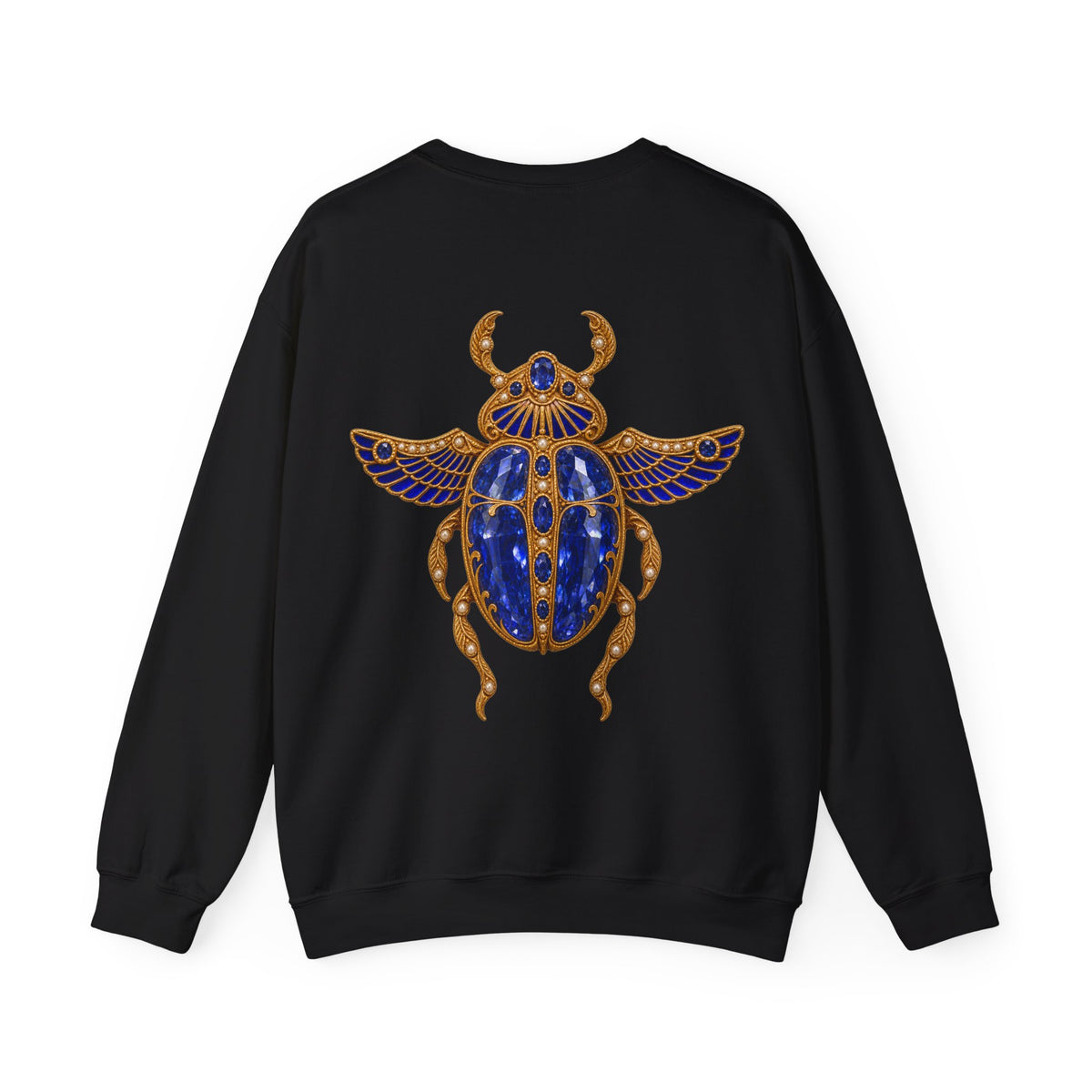 September birthstone sweatshirt with jeweled sapphire scarab brooch art and personalized monogram, view 3