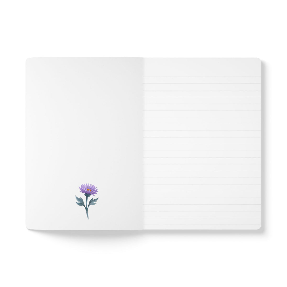 September birth flower journal with purple aster oil painting art and lace border on a teal cover, view 7