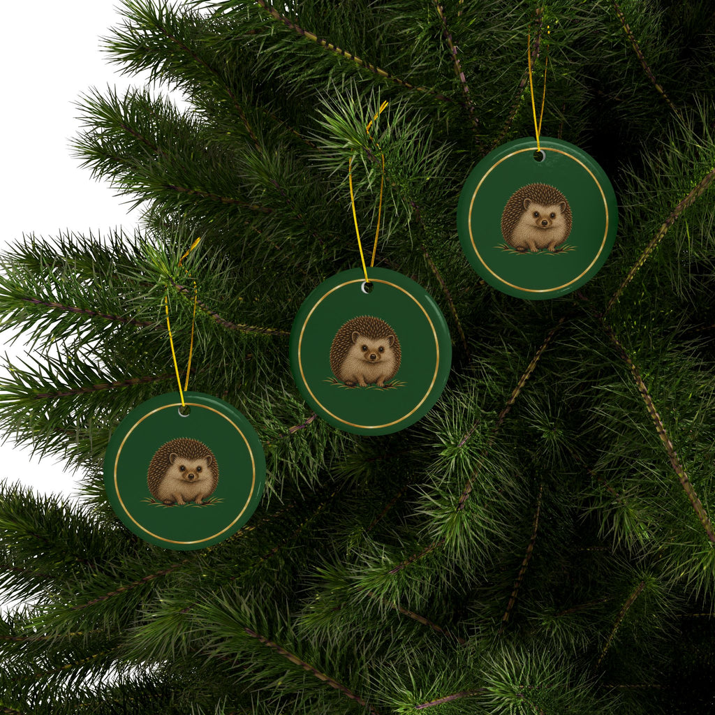 Hedgehog Ornament, Woodland Creatures Christmas Ornament, Green and Gold Ceramic Ornament, Hedgehog Gift