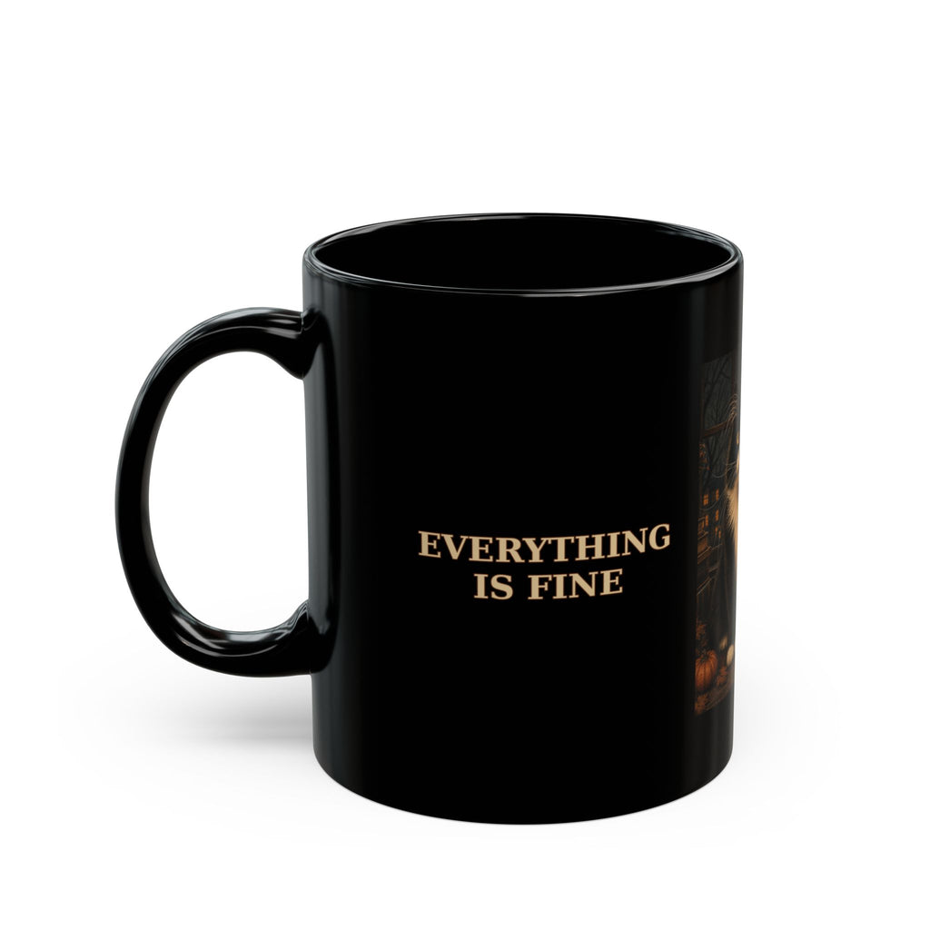 Halloween Cat Mug, Everything Is Fine Coffee Mug, Funny Black Cat Pumpkin Cup, Spooky Cat Lover Gift