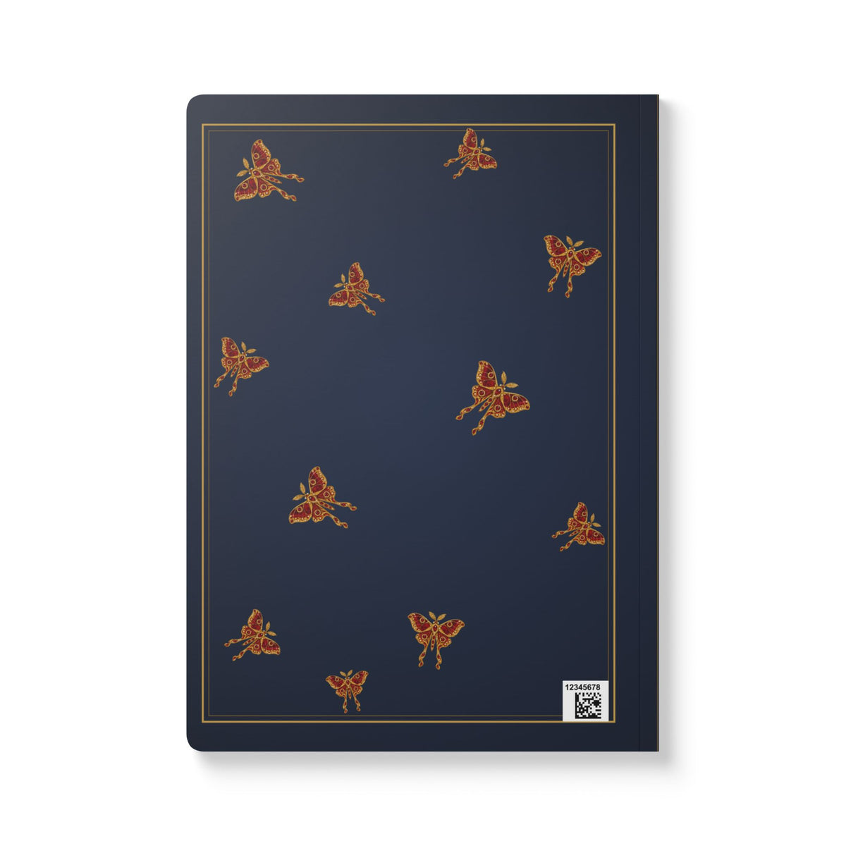 Jeweled ruby moth journal with vintage brooch art on a navy cover, July birthstone gift, view 3