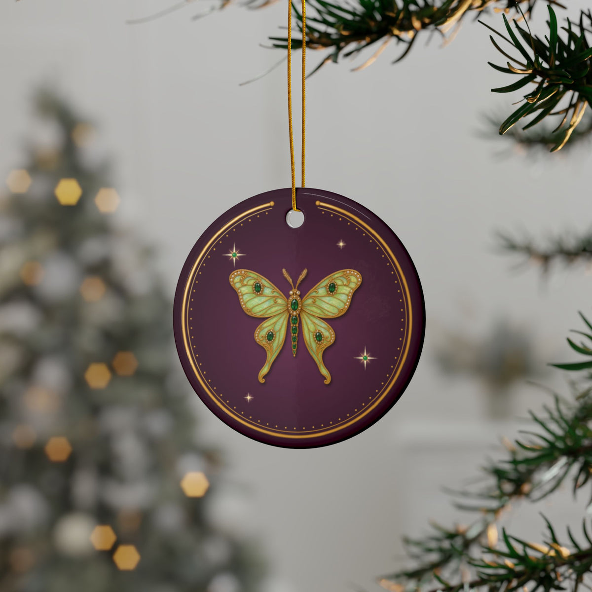 Personalized Christmas Ornament, May Birthstone Gift, Emerald Luna Moth Keepsake Ornament 2026, Custom Name & Year, Gift for Mom