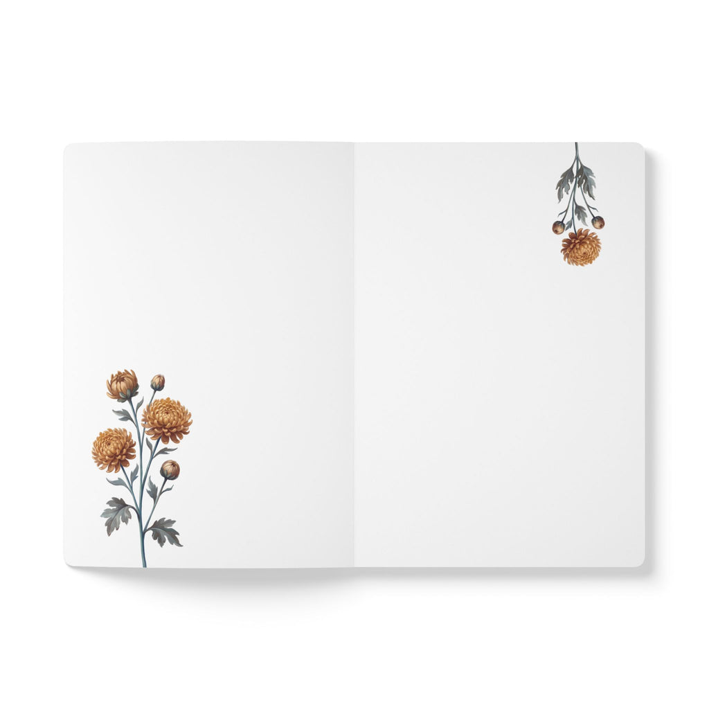 November birth flower journal with golden chrysanthemum oil painting art and lace border on a teal cover, view 5