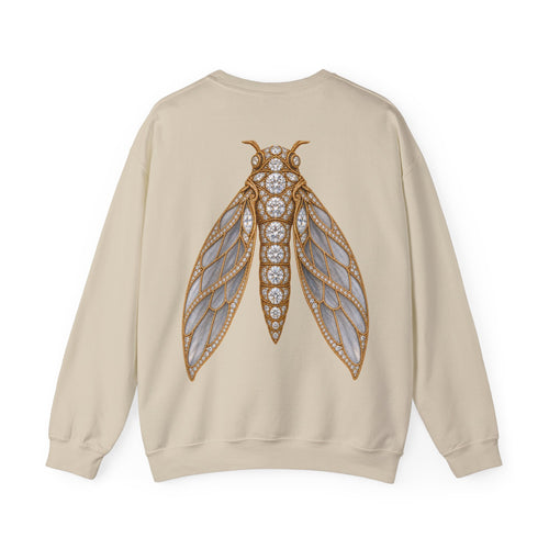April birthstone sweatshirt with jeweled diamond cicada brooch art and personalized monogram, view 2