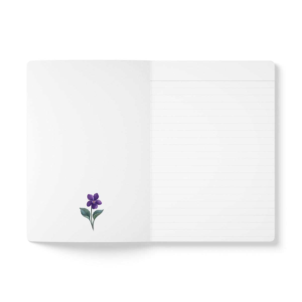 February birth flower journal with purple violet oil painting art and lace border on a teal cover, view 7
