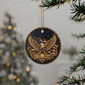 America 250 Ornament 1776 2026, Jeweled Gold Eagle and Flag Christmas Ornament, Navy Patriotic Ceramic Ornament, 250th Anniversary Gift