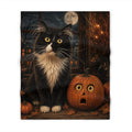 Halloween Cat Throw Blanket, Black Cat and Pumpkin Decor, Spooky Halloween Blanket, Cat Lover Gift