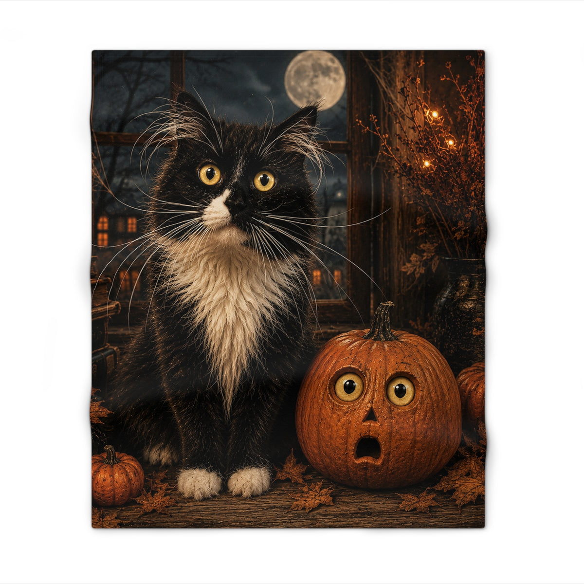 Halloween Cat Throw Blanket, Black Cat and Pumpkin Decor, Spooky Halloween Blanket, Cat Lover Gift