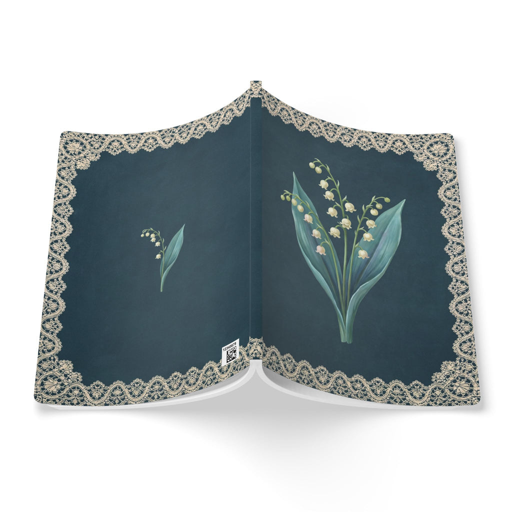 May birth flower journal with lily of the valley oil painting art and lace border on a teal cover, view 8