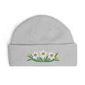 Cuffed knit beanie embroidered with the narcissus, December birth flower, view 3