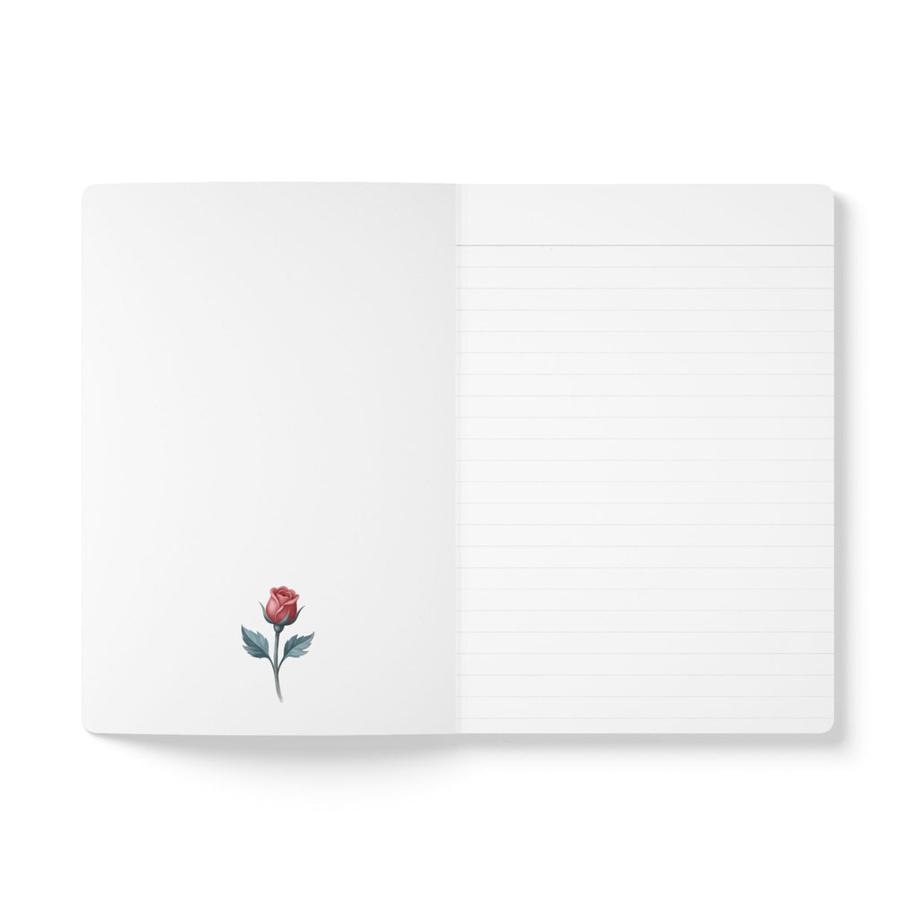 June birth flower journal with red rose oil painting art and lace border on a teal cover, view 7