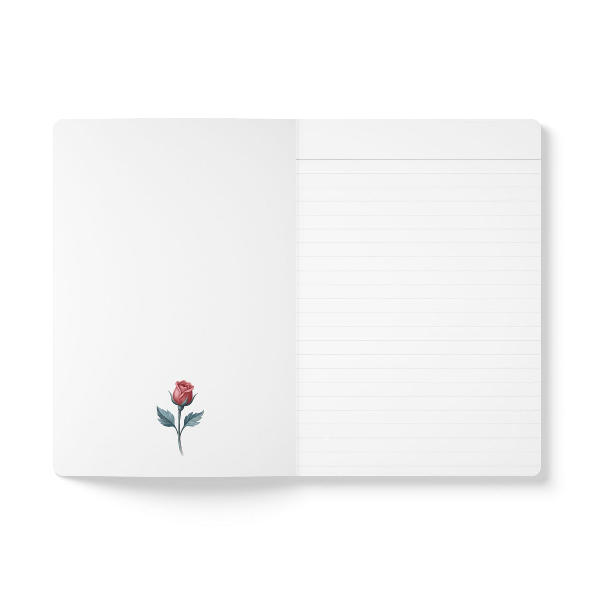 June birth flower journal with red rose oil painting art and lace border on a teal cover, view 7