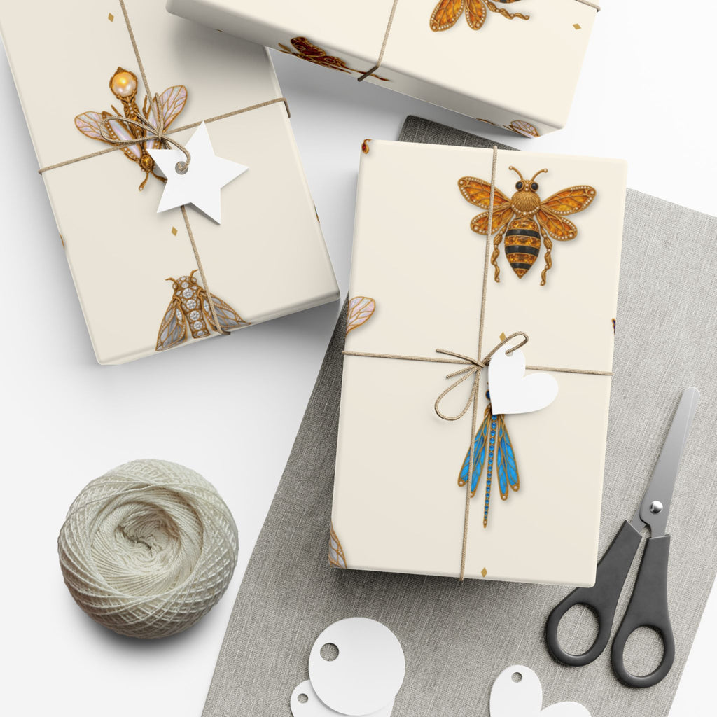 Jeweled Insect Wrapping Paper, Ivory Bridal Shower Gift Wrap, Vintage Brooch Bug Pattern, Elegant Wedding & Birthday Wrap