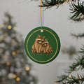 Raccoons Ornament, Woodland Creatures Christmas Ornament, Green and Gold Ceramic Ornament, Raccoon Gift