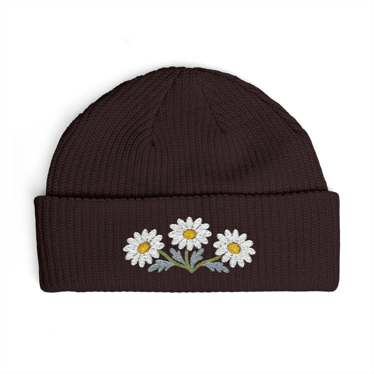 Cuffed knit beanie embroidered with the daisy, April birth flower, view 7