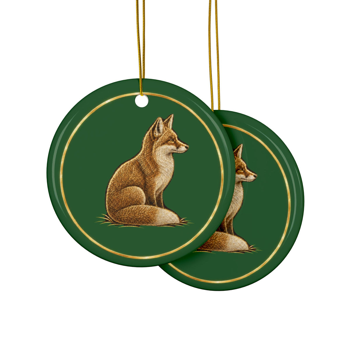 Fox Ornament, Woodland Creatures Christmas Ornament, Green and Gold Ceramic Ornament, Fox Lover Gift